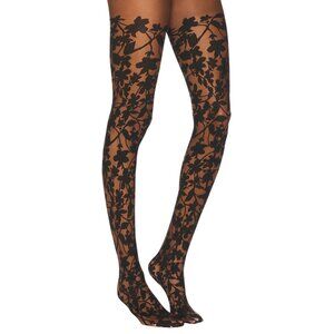Wolford Graphic Flower Tights in Umber & Black X-Small Womens Nylons Pantyhose